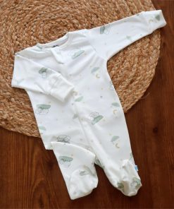 Sleeping Suit - Off White with Green Cloud and Little Sheep - SS1