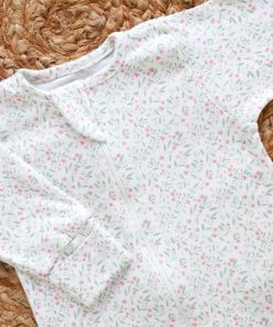 Sleeping Suit - White with Pink Thick Floral and Leaf - SS1 - Image 2
