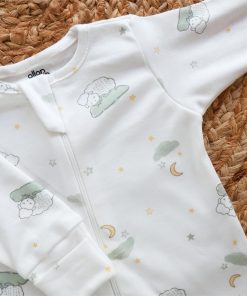 Sleeping Suit - Off White with Green Cloud and Little Sheep - SS1 - Image 2