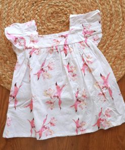 Cotton Frock  - White with Pink Flower - DFK