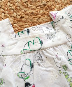 Cotton Frock - White with Green and Pink Print - DFK - Image 2