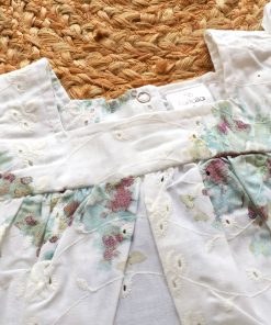 Cotton Frock - White with Green Print - DFK - Image 2