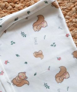 Hooded Blanket - 60x80cm - Off White with Squirrel and Leaf -  HBL1 - Image 2