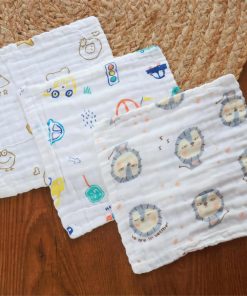 Muslin Face Towel Combo (Set of 3) - Line Teddy Head + Cars + Grey Lion - FT1