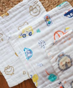 Muslin Face Towel Combo (Set of 3) - Line Teddy Head + Cars + Grey Lion - FT1 - Image 2