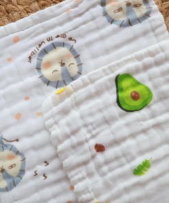Premium Crinkled Muslin Face Towel Set of 2 (25x25cm) - Grey Lion - Avocado - FT1 - Image 2