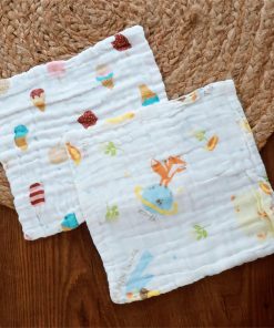 Muslin Face Towel Combo (Set of 2) - Ice Cream + Yellow Moon and Fox - FT1