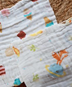 Muslin Face Towel Combo (Set of 2) - Ice Cream + Yellow Moon and Fox - FT1 - Image 2