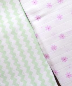 Muslin Premium Bath Towel - Combo Pack of 2 - Green Zigzag + Purple Flower - BT1 - Image 2