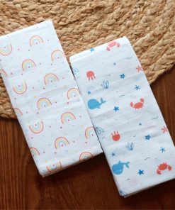 Muslin Premium Bath Towel - Combo Pack of 2 - Rainbow + Whale and Crab - BT1