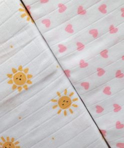 Muslin Premium Bath Towel - Combo Pack of 2 - Yellow Sun + Pink Heart - BT1 - Image 2