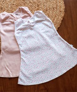 Premium Knitted Cotton Daily Wear Frock - Combo Pack of 2 - Pink Floral + Dusty Rose Strip - DFK
