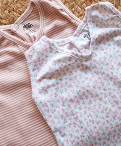 Premium Knitted Cotton Daily Wear Frock - Combo Pack of 2 - Pink Floral + Dusty Rose Strip - DFK - Image 2