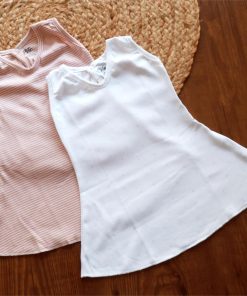 Premium Knitted Cotton Daily Wear Frock - Combo Pack of 2 - White with Blue Star + Dusty Rose Strip - DFK