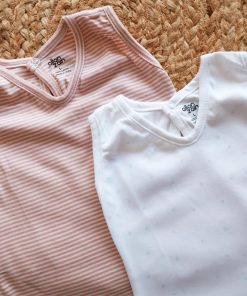 Premium Knitted Cotton Daily Wear Frock - Combo Pack of 2 - White with Blue Star + Dusty Rose Strip - DFK - Image 2