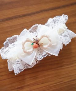 Baby Girl Head Band - Off White with Teddy and Orange - HB1