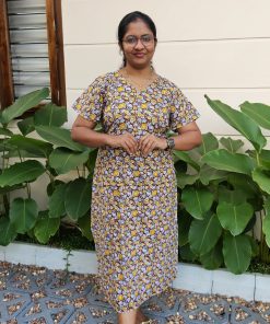 Maternity Feeding A-line Kurthy - Brown with Yellow Flower print - MFK