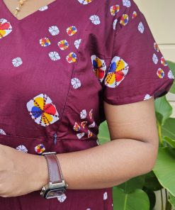 Alternative view of Maternity Feeding A-line Kurthy - Maroon with White print - MFK