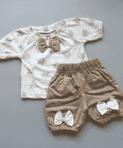 Girls Top and Shorts - Pink Floral Top and Brown Shorts - GTSH