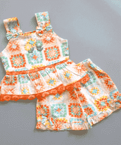 Premium Cotton Top and Shorts - Orange Floral - GTSH