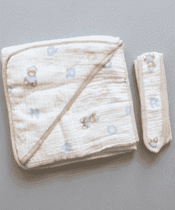 Crinkled Muslin Hooded Blanket - Alphabet and Bear - BL1