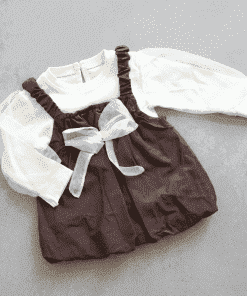 Girls Casual Frock - Coffee Brown and Off White - FRK