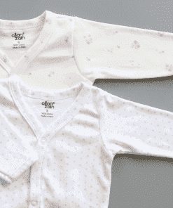Full Sleeve Jhabla Front Button - Pack of 2 - White with Grey Star + Pink Floral - FSJ1 - Image 2