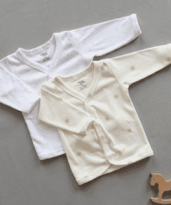 Full Sleeve Jhabla Front Button - Pack of 2 - White with Brown Star + Sun - FSJ1
