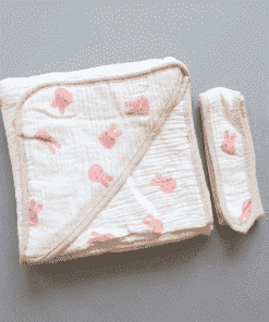 Crinkled Muslin Hooded Blanket - Pink Rabbit - BL1