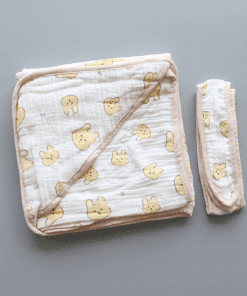Crinkled Muslin Hooded Blanket - Yellow Rabbit Head - BL1
