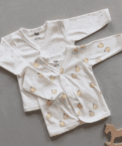 Full Sleeve Jhabla Front Button - Pack of 2 - Off White with Brown Fruit + Pink Small Floral - FSJ1