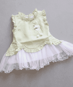 Girls Casual Frock - White Net with Green - FRK