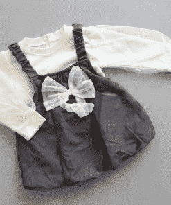 Girls Casual Frock - Grey and Off White - FRK