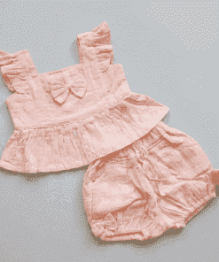 Premium Cotton Top and Shorts - Pink with White Flower - GTSH