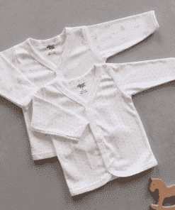 Full Sleeve Jhabla Front Button - Pack of 2 - White with Grey Star + Pink Floral - FSJ1