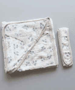 Crinkled Muslin Hooded Blanket - Blue Floral and Rabbit - BL1
