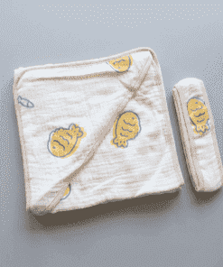 Crinkled Muslin Hooded Blanket - Yellow Fish - BL1