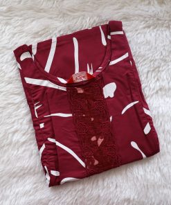 Alternative view of Maternity Casual Feeding Dress - Maroon and White Print - MCFK