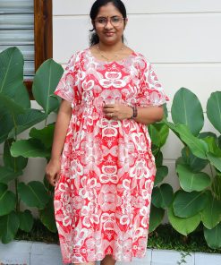 Maternity Feeding 3/4th Kafthan - Red with White Big Floral - MFN
