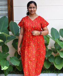 Maternity Feeding A-line Kurthy - Red with Thick Print - MFK