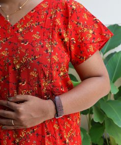 Alternative view of Maternity Feeding A-line Kurthy - Red with Thick Print - MFK