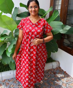 Maternity Feeding A-line Kurthy - Red with White Floral Print - MFK