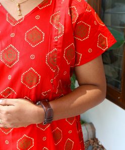Alternative view of Maternity Feeding A-line Kurthy - Red with Cream and Green Print - MFK