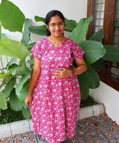 Maternity Feeding A-line Kurthy - Dark Pink with White Floral - MFK