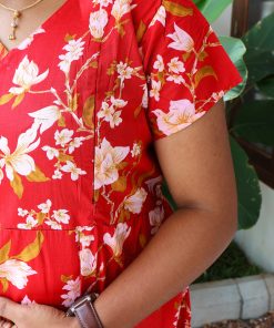 Alternative view of Maternity Feeding A-line Kurthy - Red with flower print - MFK