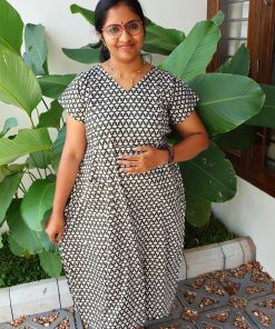 Maternity Feeding A-line Kurthy - Dark Green with Umbrella print - MFK