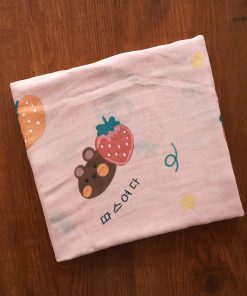 Bamboo Cotton Swaddle - Pink with Teddy Head and Strawberry - SW1