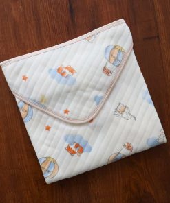 Soft Cotton Hooded Blanket - Cream with Blue Cloud and Cat - HBL1