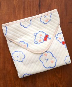 Soft Cotton Hooded Blanket - Cream with Blue Cloud and Cherry - HBL1