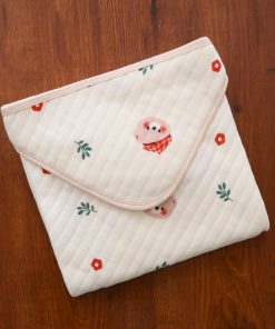 Soft Cotton Hooded Blanket - Cream with Teddy Head with Leaf and Red Flower - HBL1